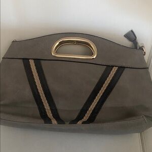 Gray and Black Handbag with Gold Accent